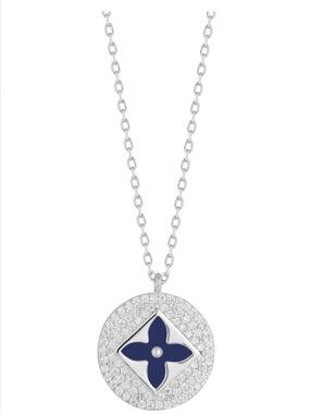 Sphera Milano Sterling Silver Blue Enamel Clover CZ Necklace NWOT